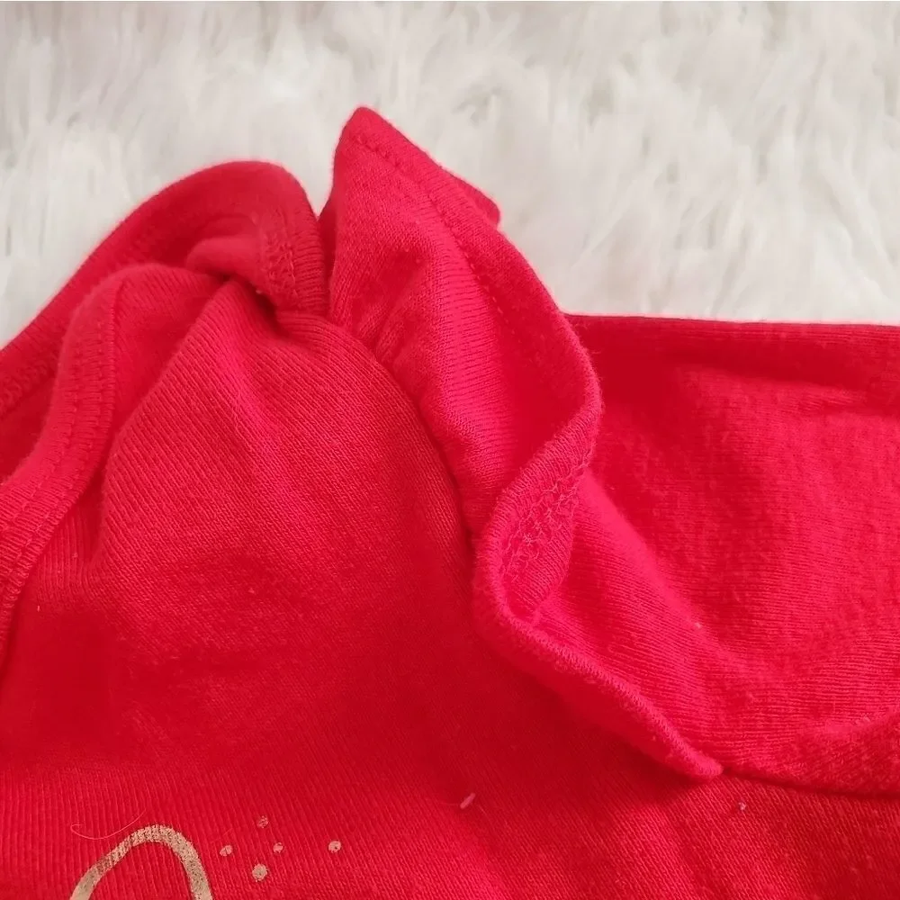 Like New Disney Christmas Red and Gold Minnie Mouse Long Sleeve Body Suit